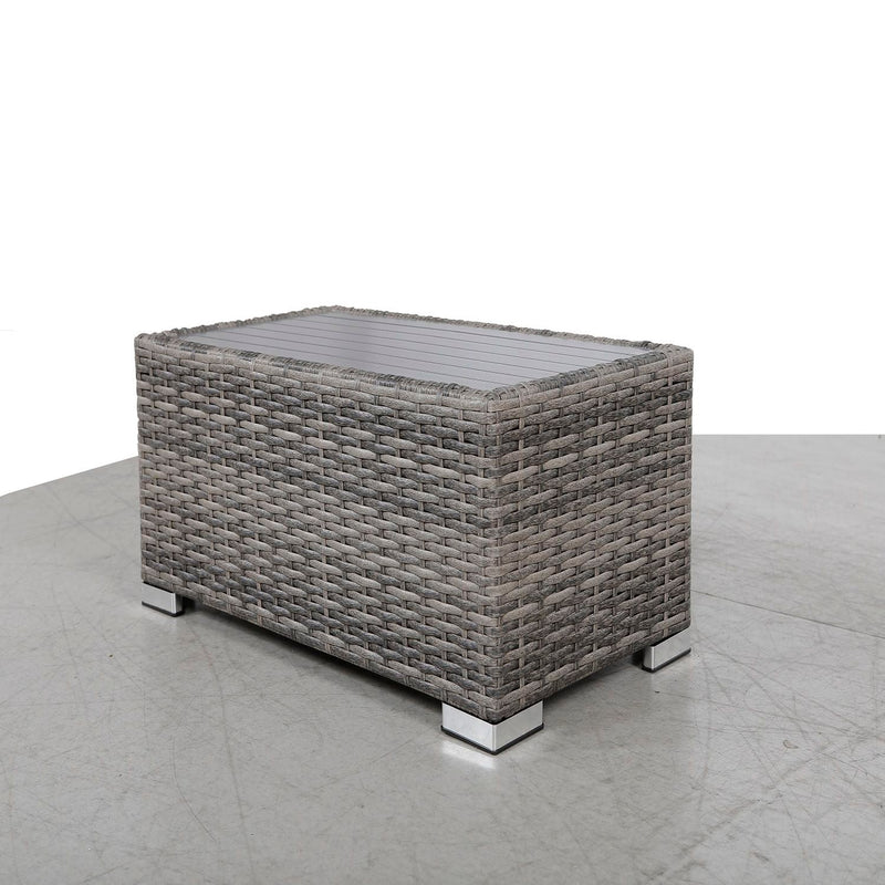 Gray Slatted Side Table with Rustproof Aluminum Top - Mixed Gray