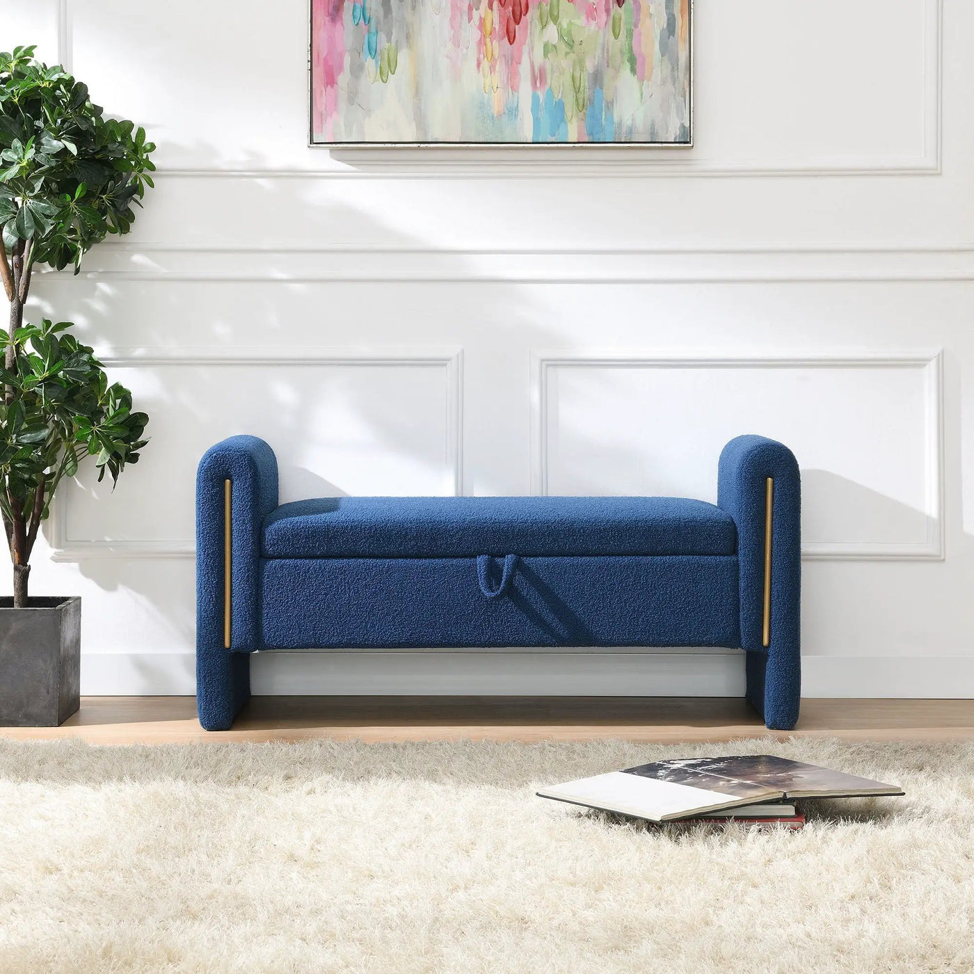 Modern Teddy Upholstered Large Bed End Bench With Arms And Storage by HouseOfZazla