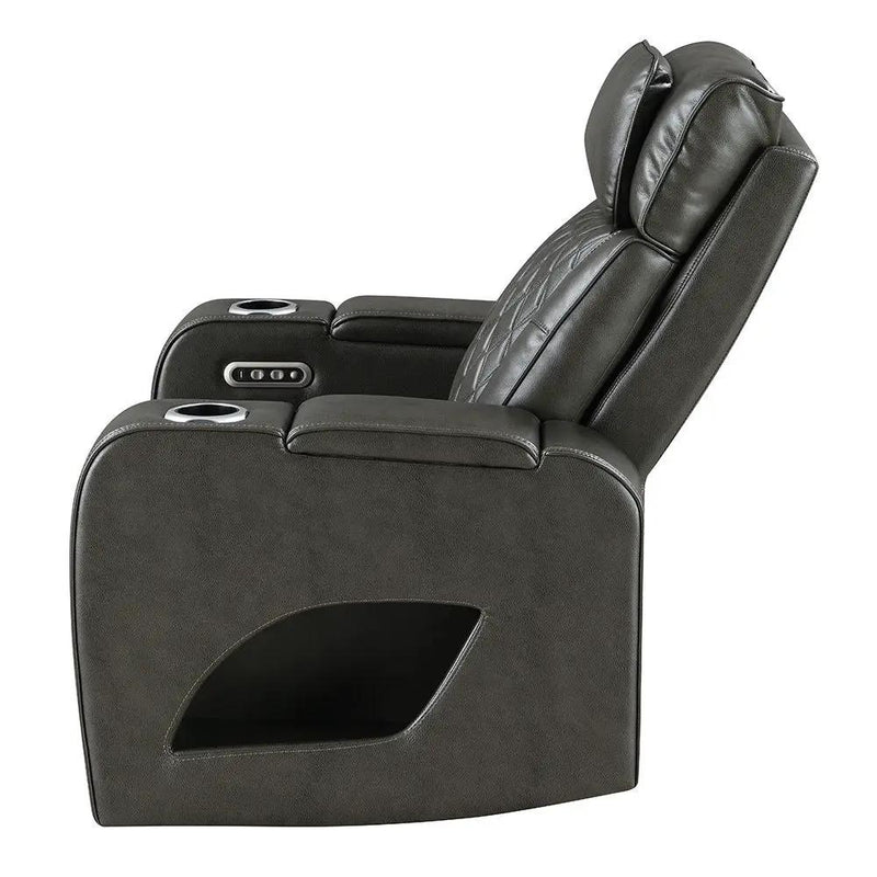 Taddeo - Power Motion Recliner With Power Headrest, USB, Wireless Charger & LED - Dark Gray by Unique Piece Furniture