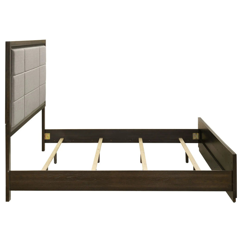 Atlas 63-inch Eastern King Upholstered Panel Bed Grey and Dark Oak by Unique Piece Furniture