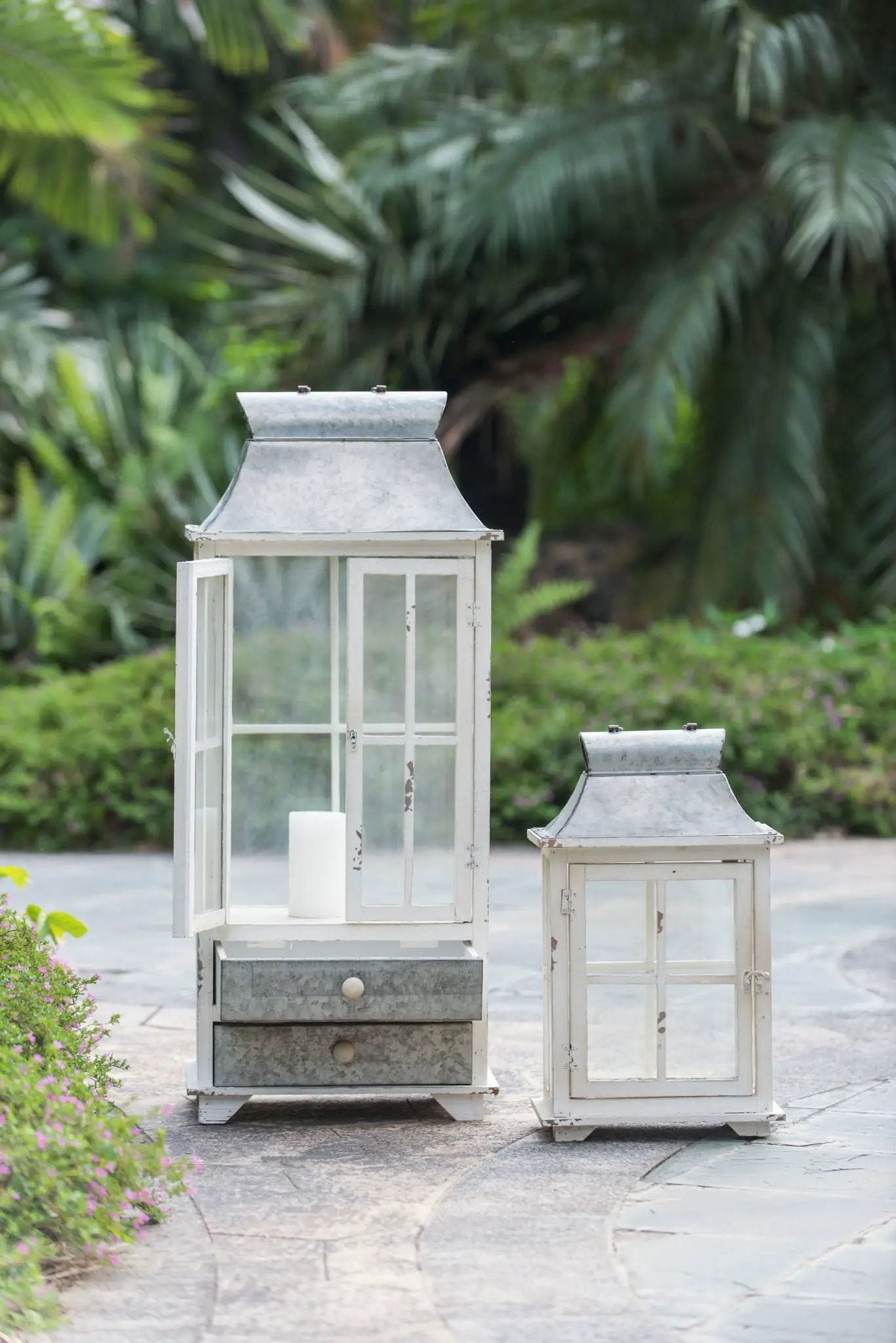 Wooden Candle Lantern Decorative, Hurricane Lantern Holder Decor For Indoor Outdoor, Home Garden Wedding - Ivory by Unique Piece Furniture