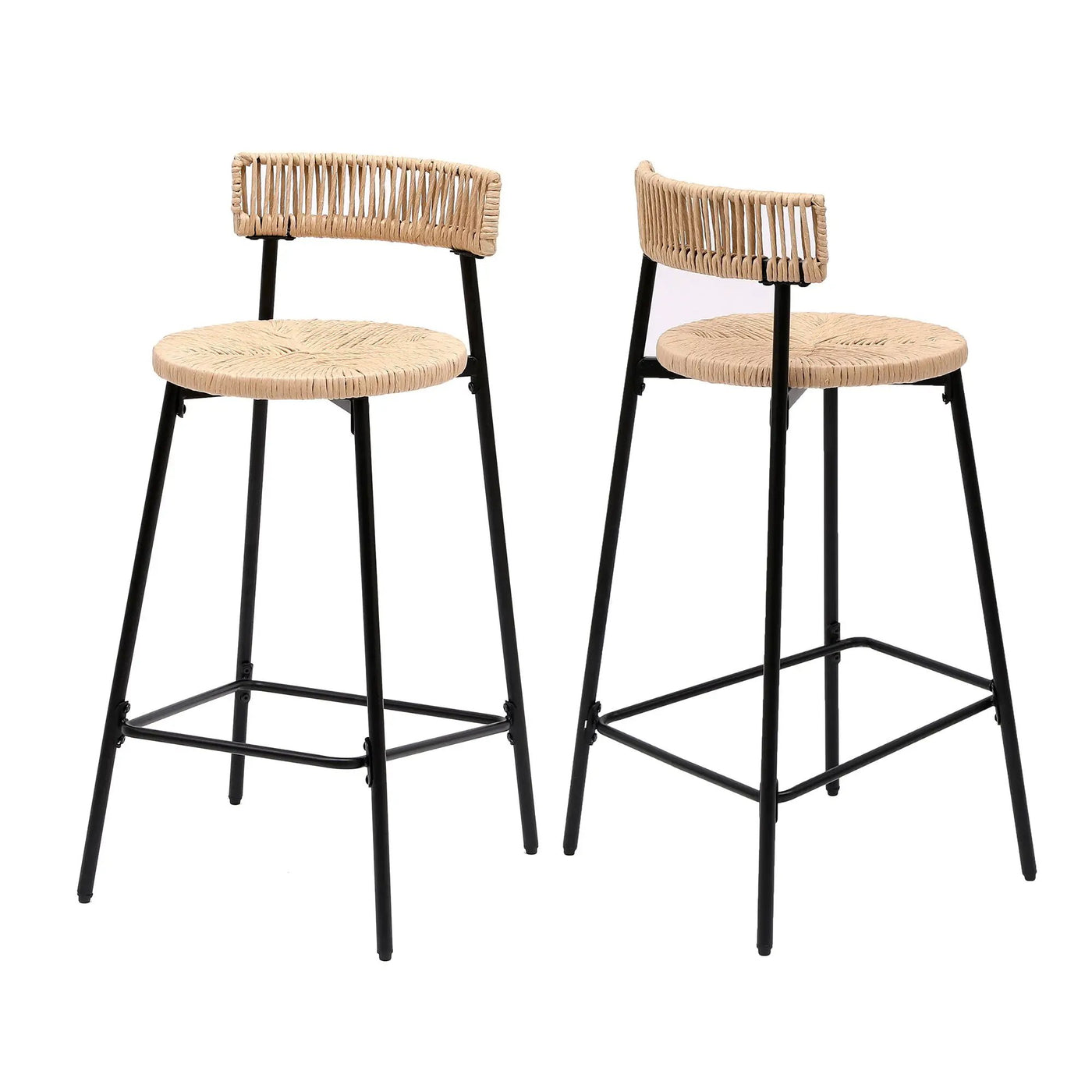 Boho Style Handwoven Paper Rope Counter Stools (Set of 2) by HouseOfZazla