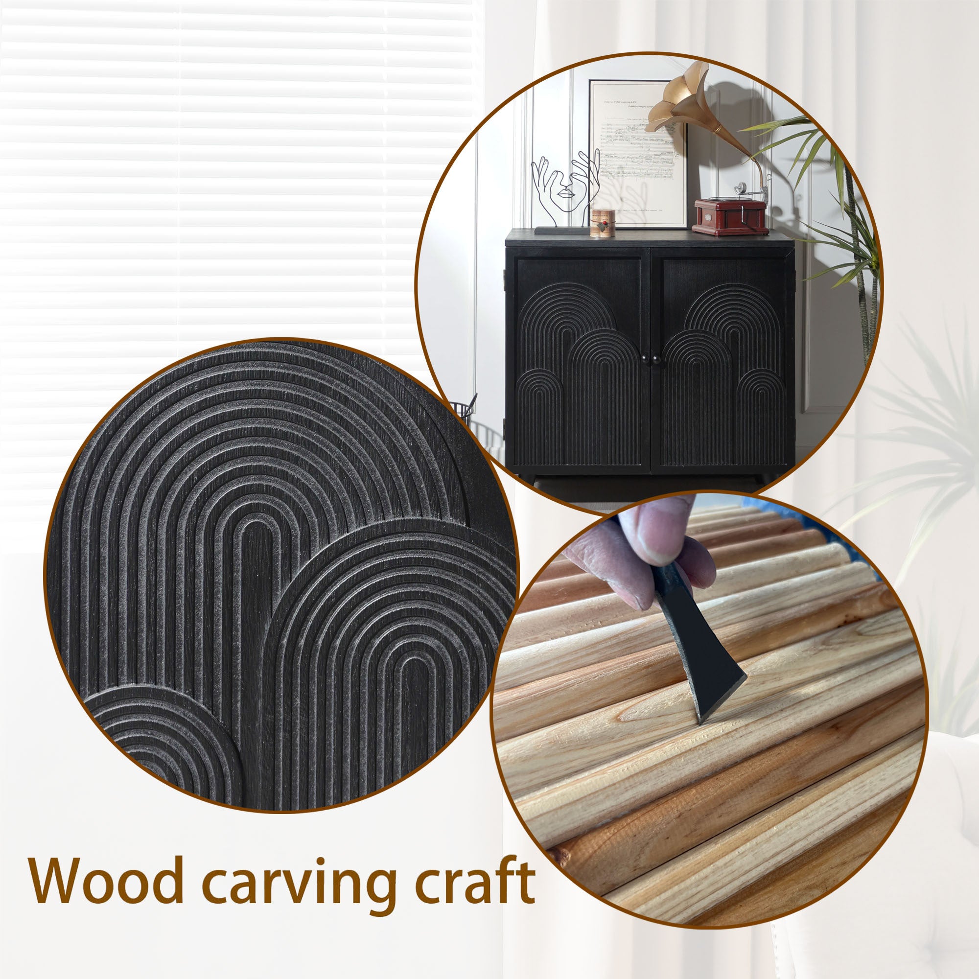 Modern Black Wood Storage Cabinet with Embossed Door by HouseOfZazla