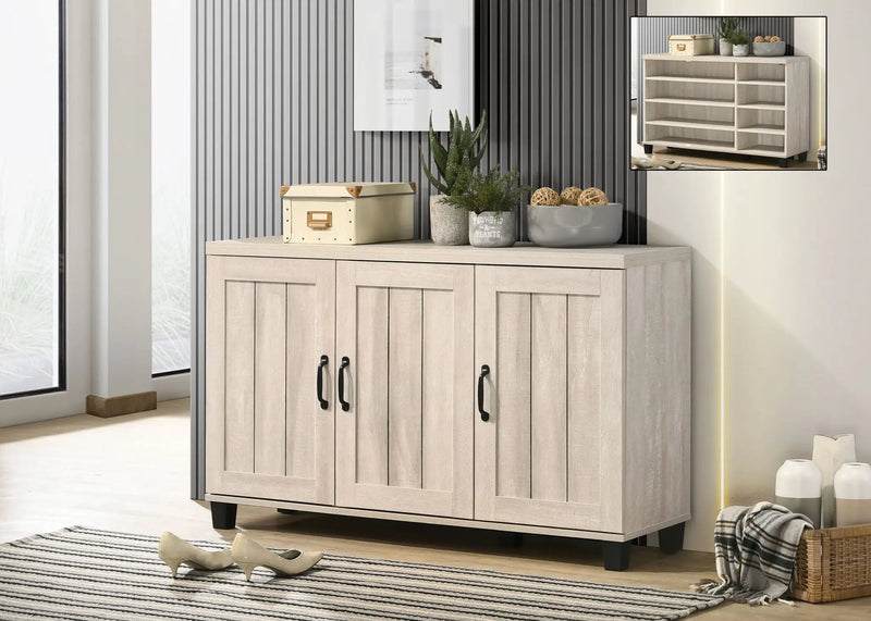 Corby - Oak Finish 3 - Door Shoe Cabinet - Dusty Gray by HouseOfZazla