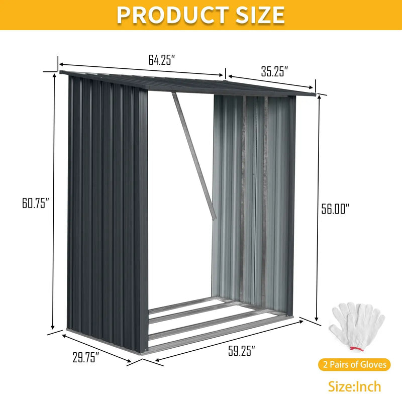 Outdoor Meta Firewood Rack, Open Wood Shed For Firewood, Pellet, Or Lumber Storage - Black by HouseOfZazla