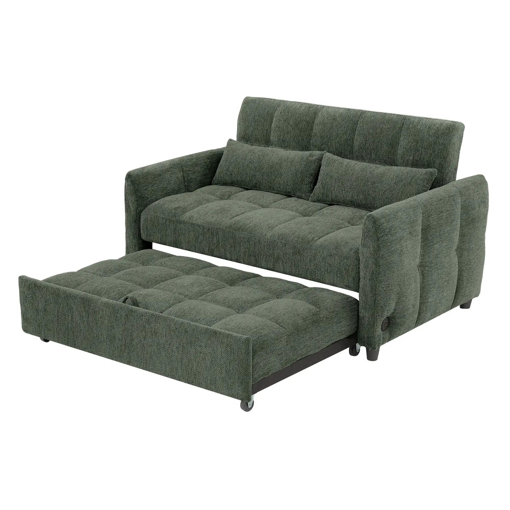 Loveseat Sofa Pull-Out Bed With Adjustable Backrest, 3 USB Ports And 2 Lumbar Pillows For Living Room by HouseOfZazla