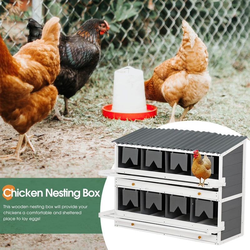 Wooden Chicken Nesting Box With 2 Egg Collection Drawers - White / Gray by HouseOfZazla