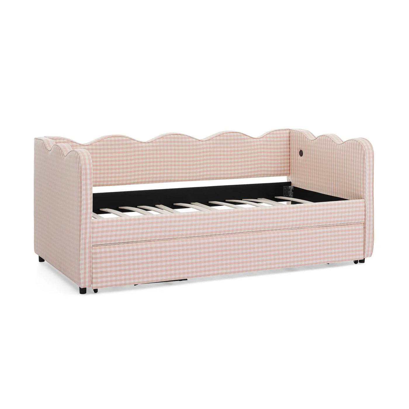 Gingham Daybed With USB Charging Port, Wave Shaped Design by HouseOfZazla
