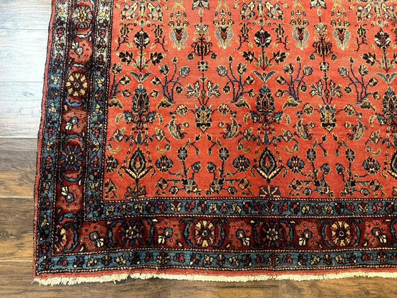 Antique Persian Tribal Rug 5 x 6.6, Tomato Red, Hamadan Angelas Rug by Jewel Rugs
