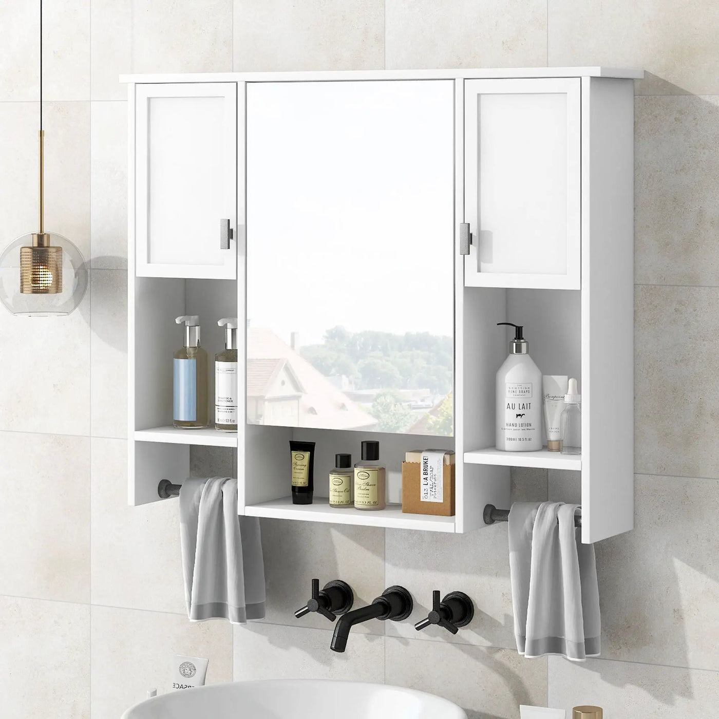 Wall Mounted Bathroom Storage Cabinet With Mirror, Medicine Cabinet With Towel Bar by HouseOfZazla