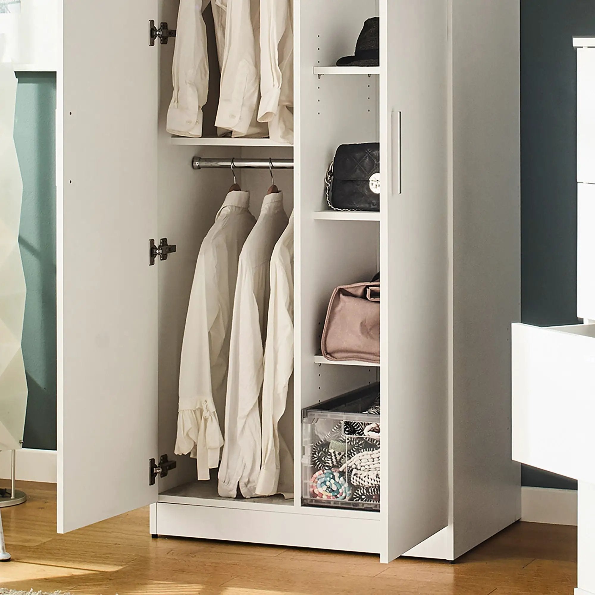 Viviane - Closet With Hanging Bars And 5 Shelves - White by HouseOfZazla