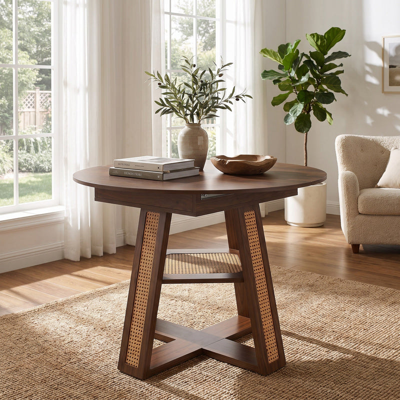 Extendable Round Dining Table for 4-6 with Storage Shelf - Particle Board, photo 7 of 10