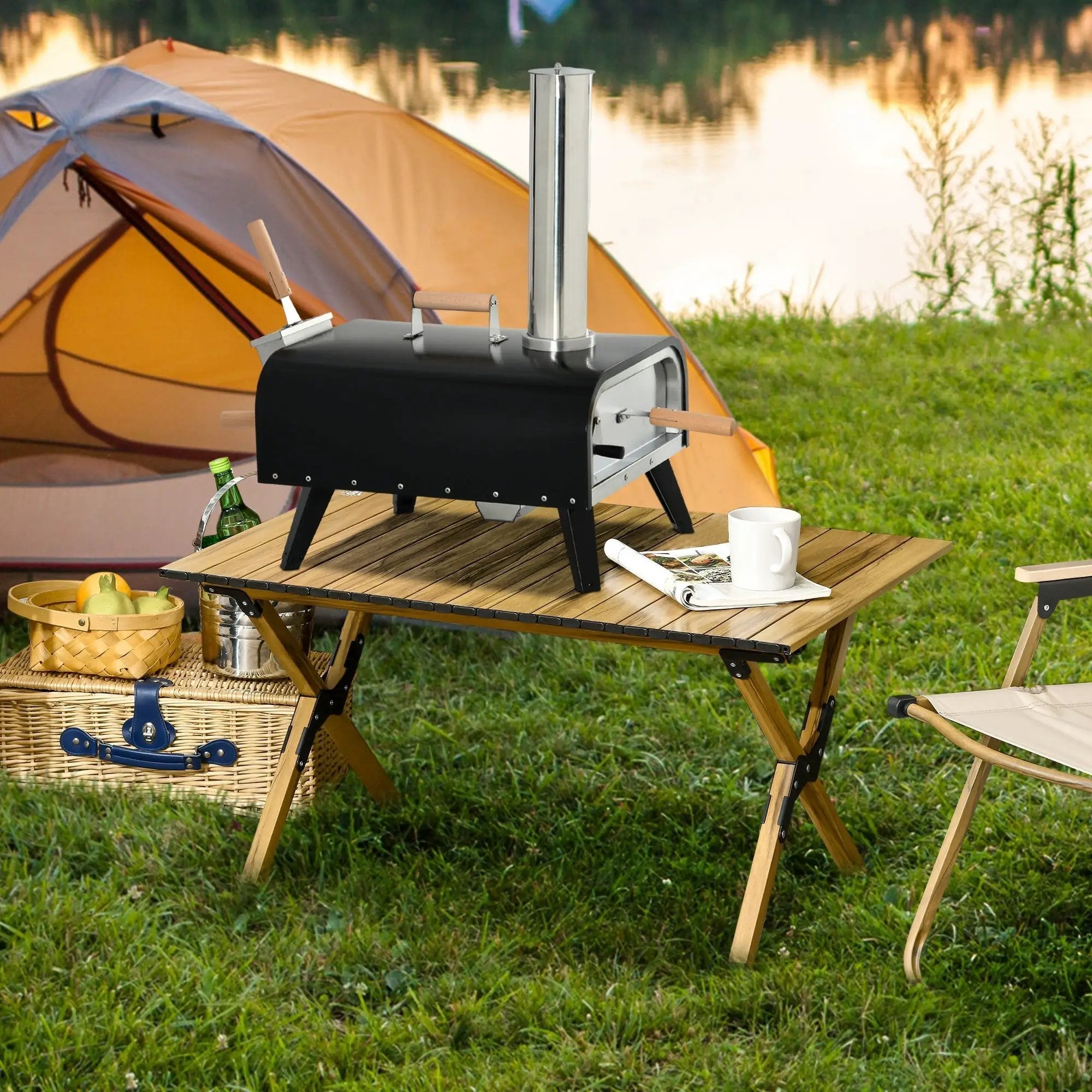 Outsunny Outdoor Pizza Oven with 12" Rotating Stone and Foldable Legs by HouseOfZazla