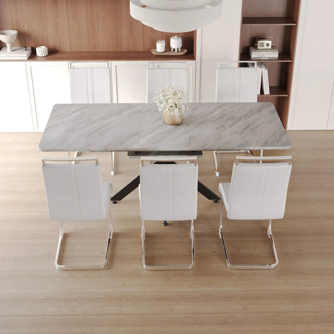 Modern Extendable Dining Table Set With Soft Padded Armless Chairs by HouseOfZazla