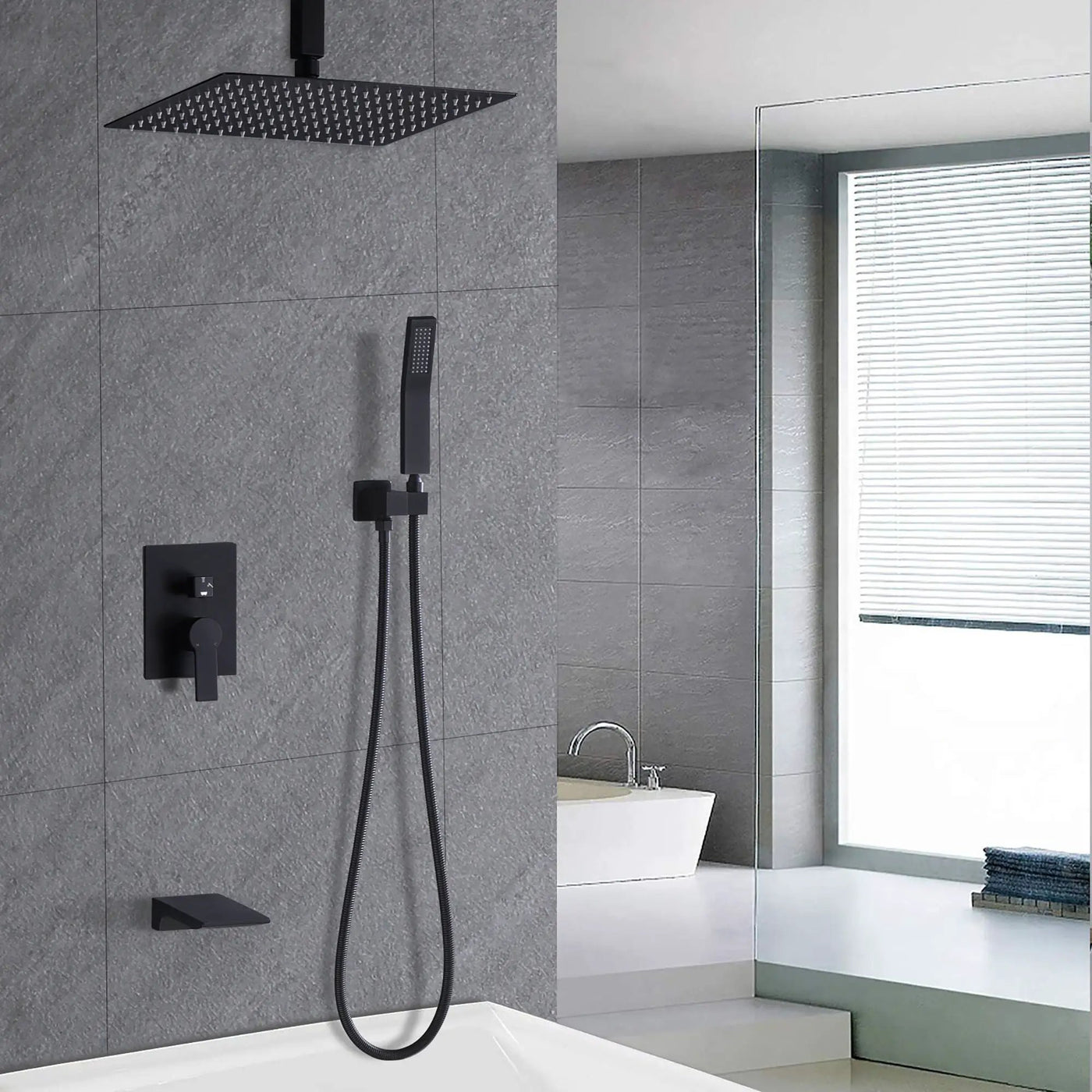 Contemporary Shower System With 12" Rainfall Head And Handheld Spray, Wall Mounted by HouseOfZazla