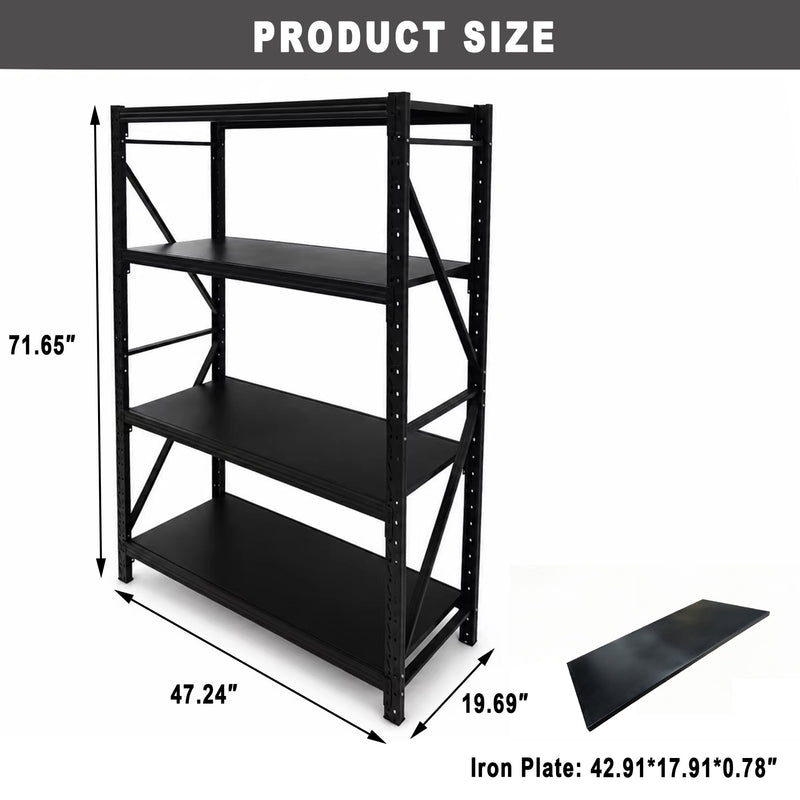 Metal Storage Shelving Unit, 4-Tier 6000LBS Adjustable Garage Shelving Rack, 47.24" W x 19.69" D x 71.65" H, Steel Storage Shelf Organizer for Garage, Workshop, Basement, Pantry, photo 2 of 10