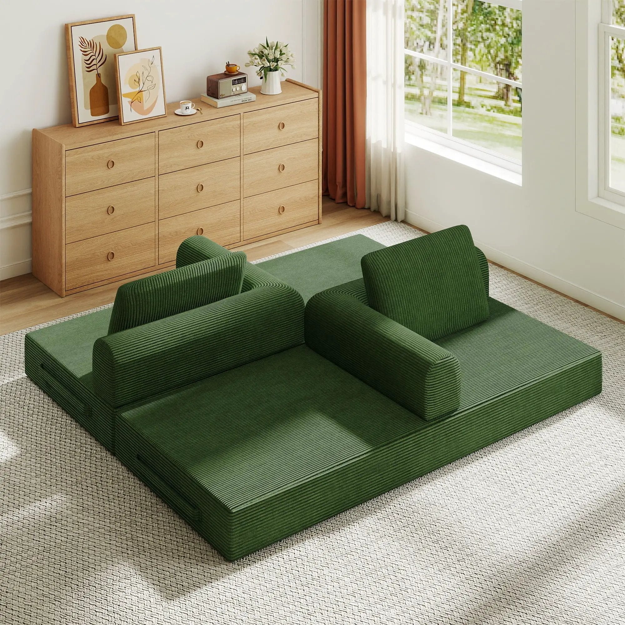 Convertible Sleeper Sofa Bed With Cylindrical Pillow, Fixed Shape Frame by Unique Piece Furniture