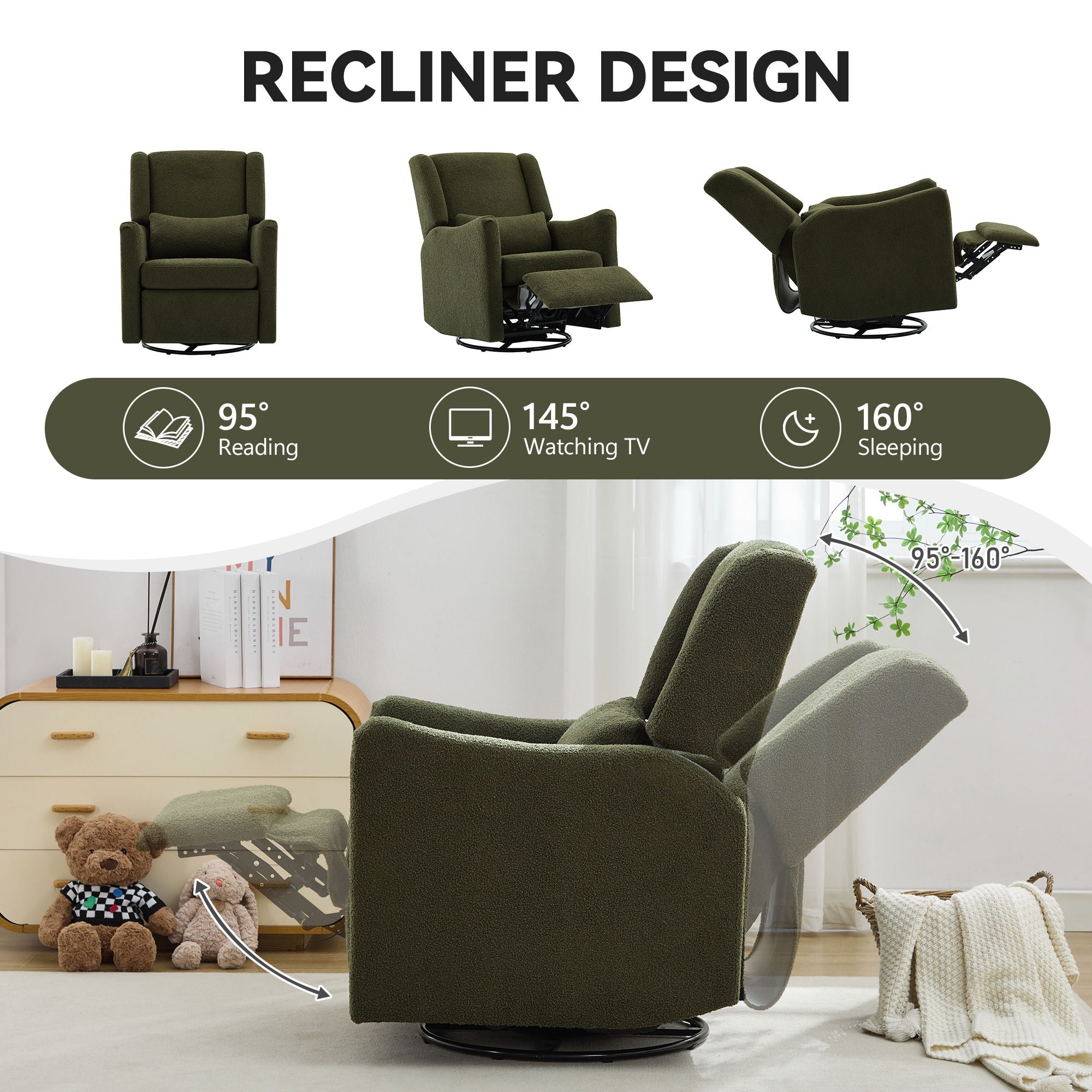 Wide Wingback Swivel Glider Rocker Recliner Chair by HouseOfZazla