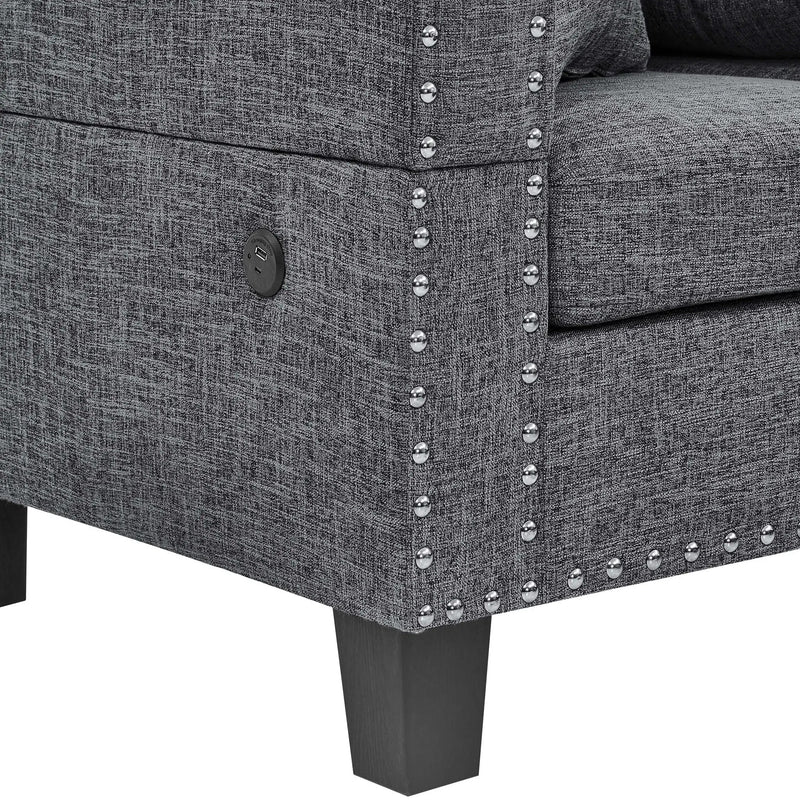 Camden - Power Sectional Sofa With Storage Ottoman And Built In Charging Ports - Gray by HouseOfZazla