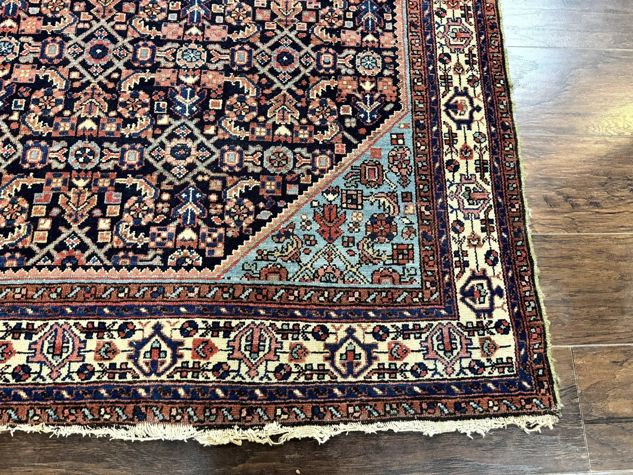 Antique Persian Rug 5 x 6.7, Navy Blue & Ivory, Handmade Persian Wool Carpet, Hamadan Angelas Rug by Jewel Rugs