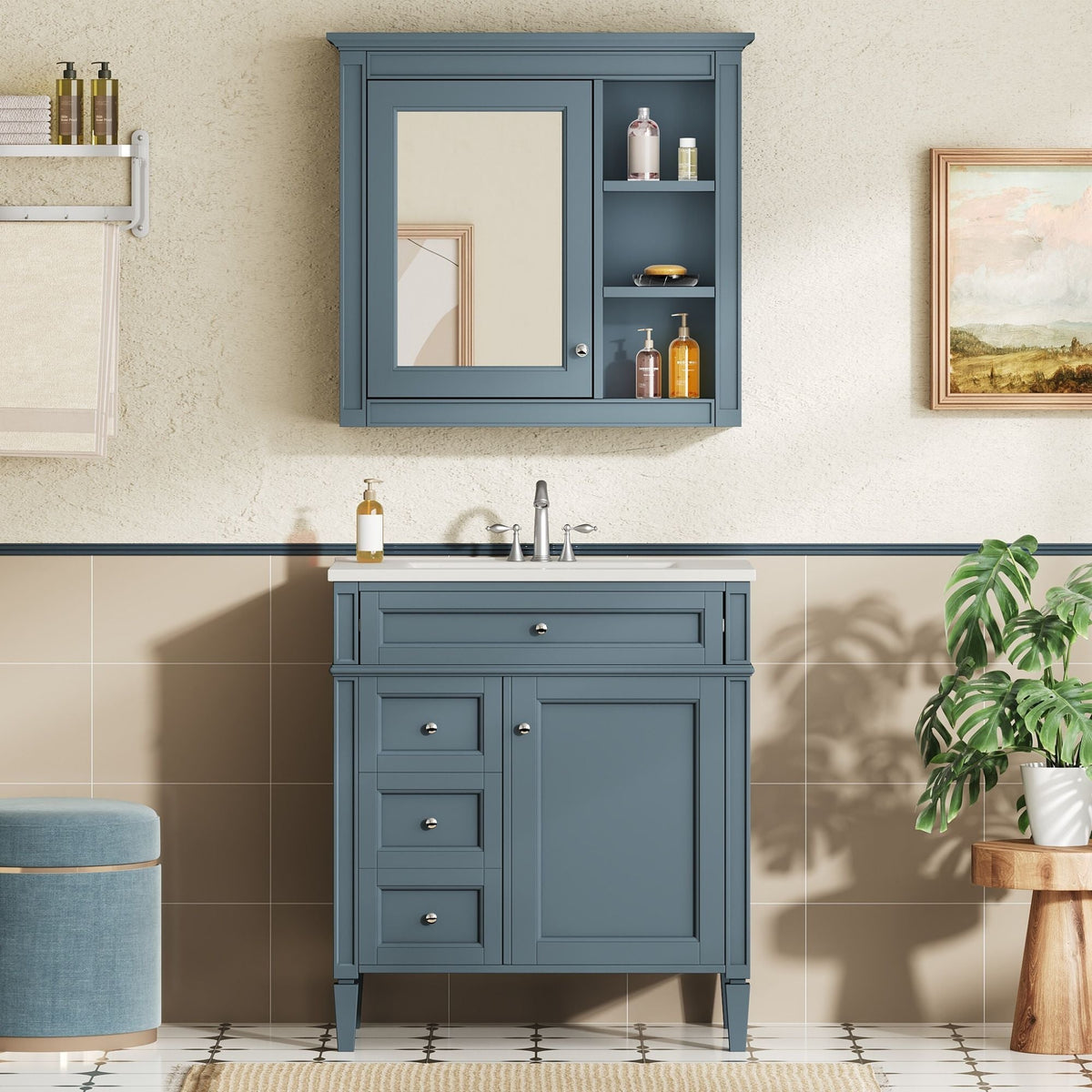 Bathroom Vanity With Medicine Cabinet, Royal Mirror Cabinet, Modern Bathroom Storage Cabinet With 2 Soft Closing Doors And 4 Drawers, photo 33 of 40