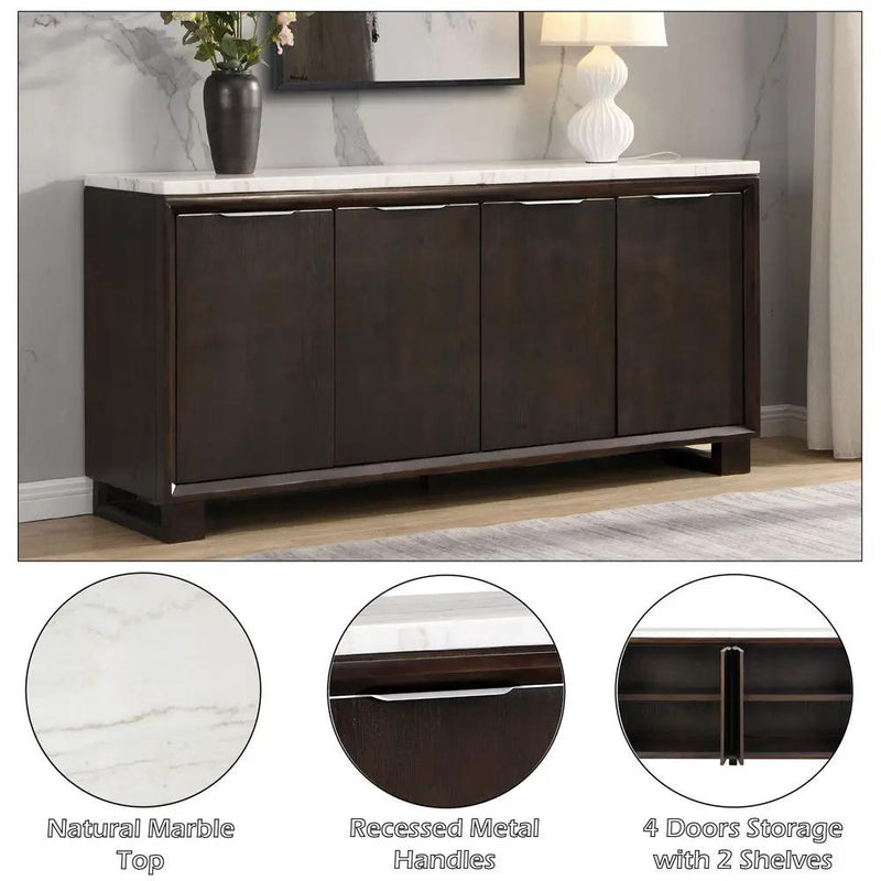 Edwyn - Server With Marble Top - Natural Marble Top & Espresso Finish by Unique Piece Furniture
