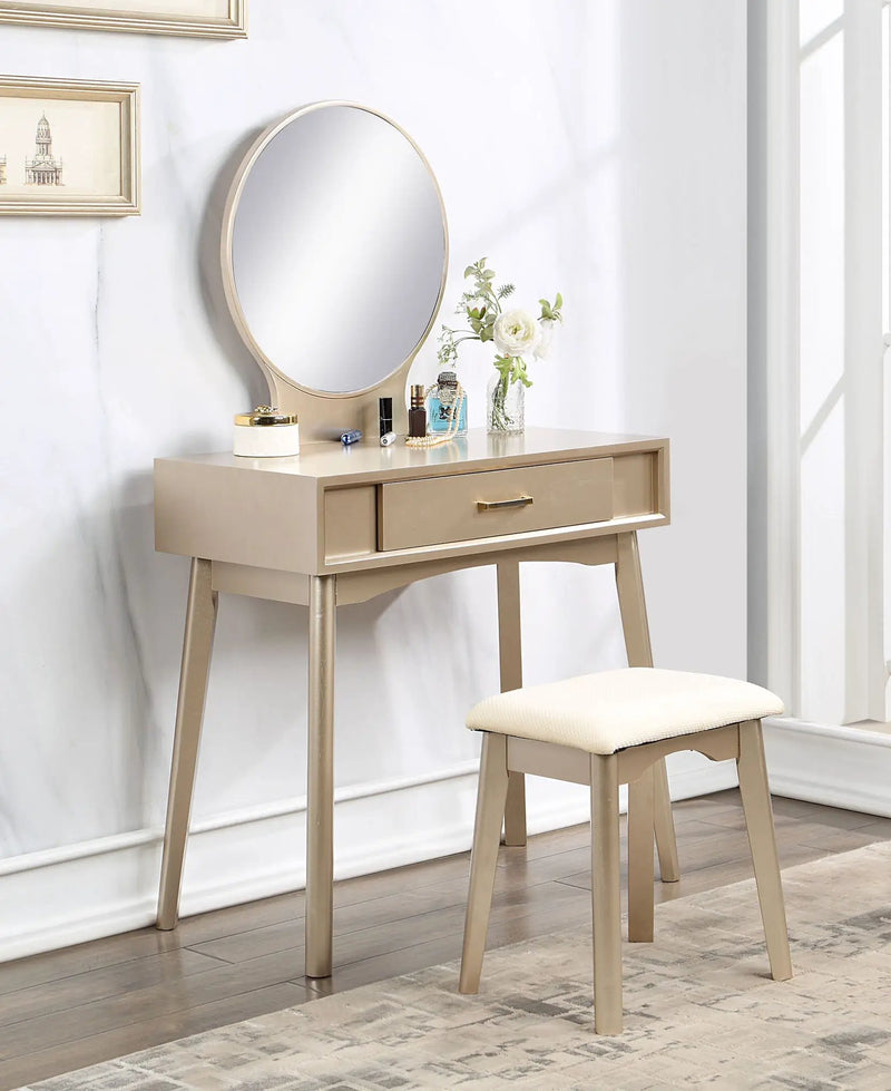 Maly - Contemporary Wood Vanity And Stool Set - Gold by Unique Piece Furniture
