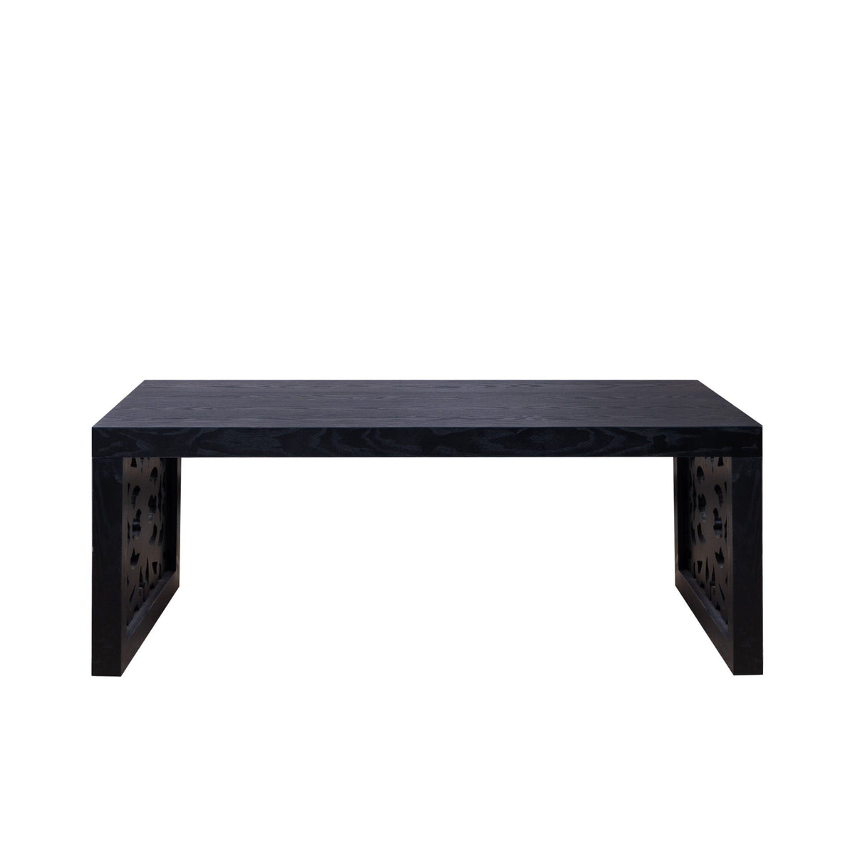 Rustic Carved Wood Coffee Table, Handcrafted Look With Ornate Side Panels, photo 6 of 14