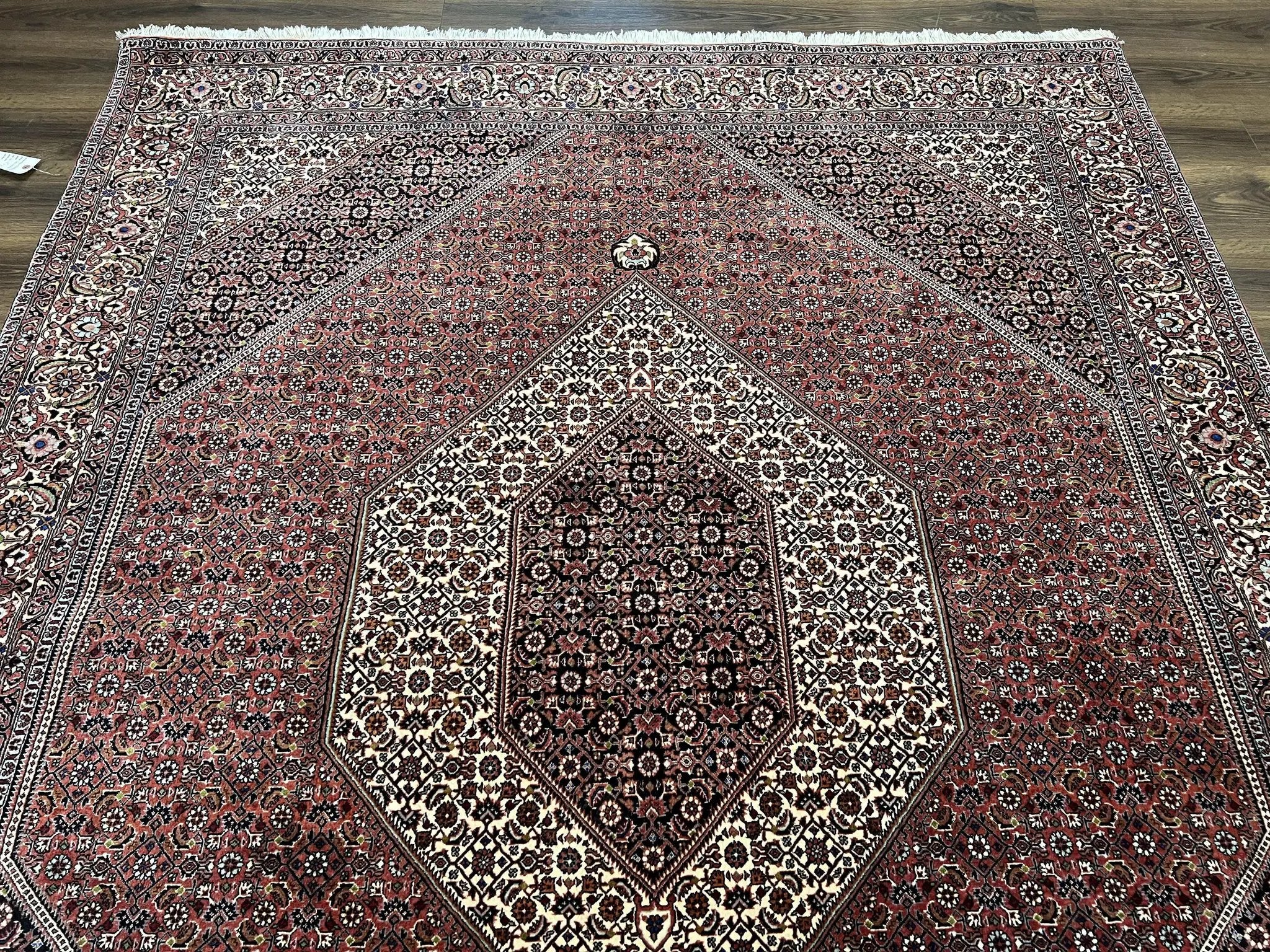 Wonderful Persian Bidjar Rug 7x8 ft, Almost Square Oriental Carpet, Herati Mahi, Highly Detailed, Ivory Red Navy Blue, Very Fine Handmade Bijar Rug by Jewel Rugs