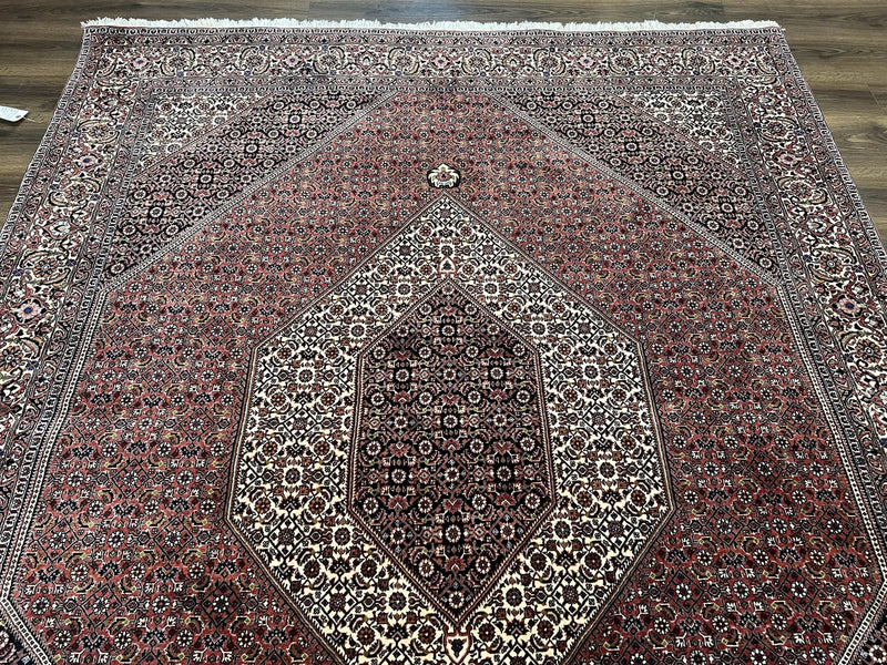 Wonderful Persian Bidjar Rug 7x8 ft, Almost Square Oriental Carpet, Herati Mahi, Highly Detailed, Ivory Red Navy Blue, Very Fine Handmade Bijar Rug by Jewel Rugs