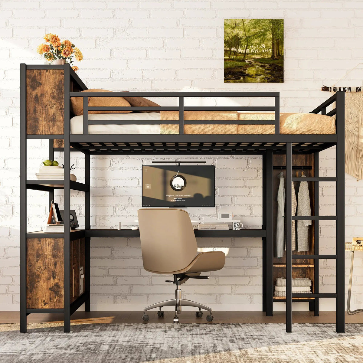 Metal Loft Bed with Wardrobe and L-Shaped Desk by HouseOfZazla