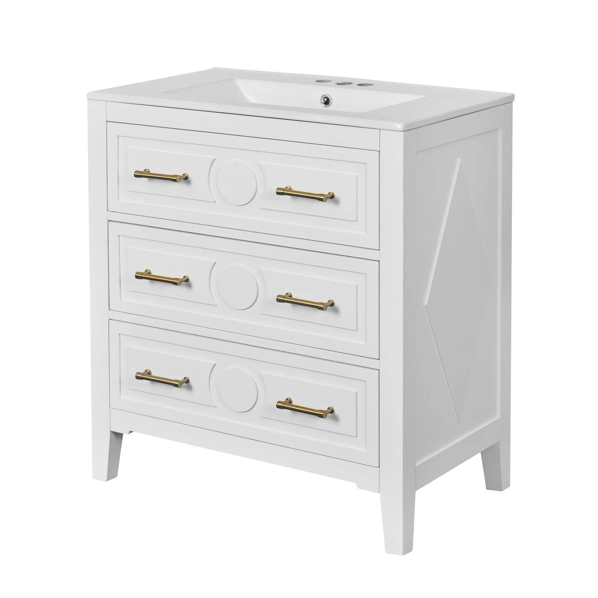 Retro Bathroom Vanity With Sink Combo, Free Standing Single Set With 3 Drawers by HouseOfZazla
