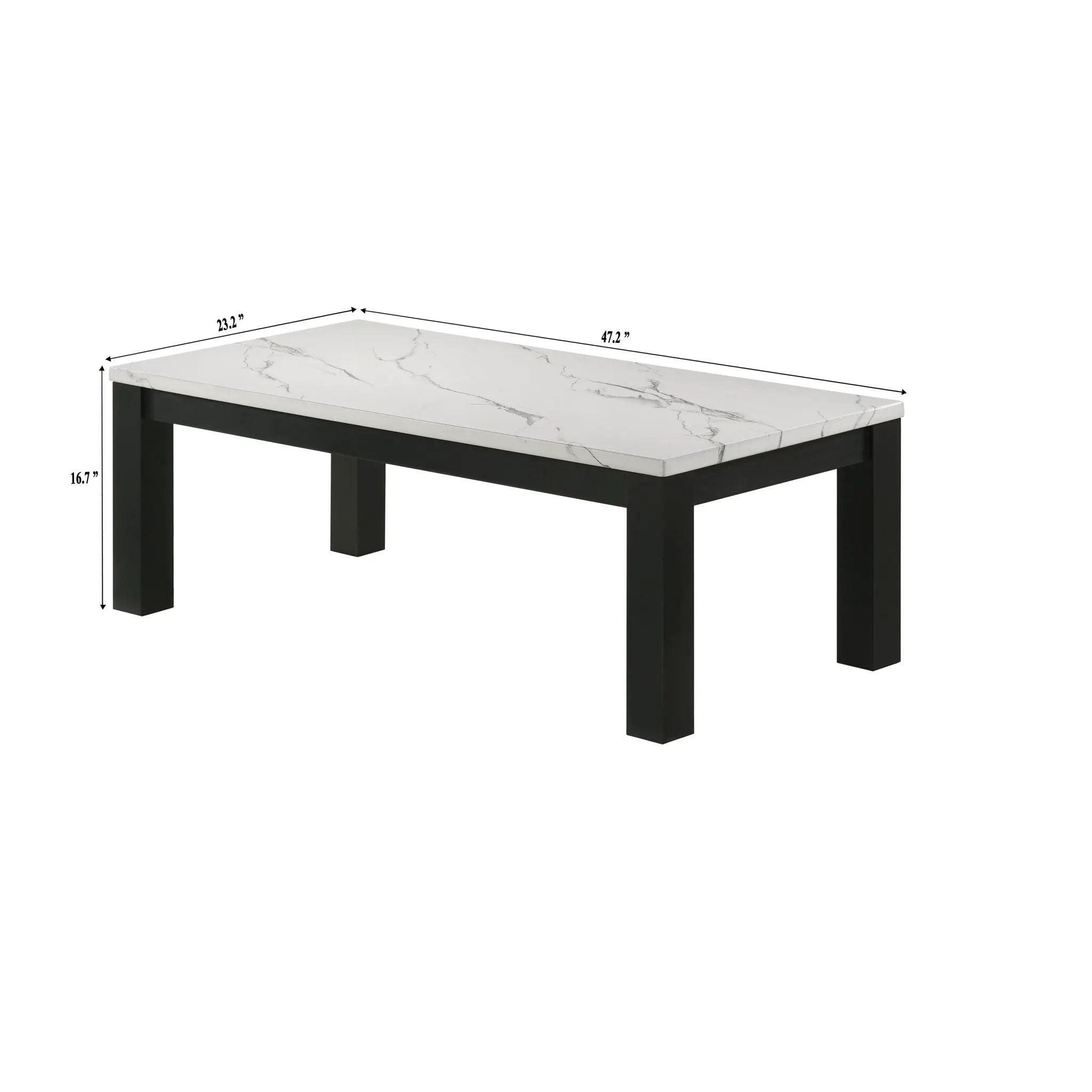 Modern 3 Piece Living Room Table Set With Faux Marble Top Wooden - Black / White by HouseOfZazla