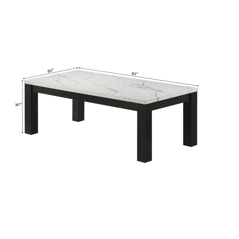 Modern 3 Piece Living Room Table Set With Faux Marble Top Wooden - Black / White by Unique Piece Furniture