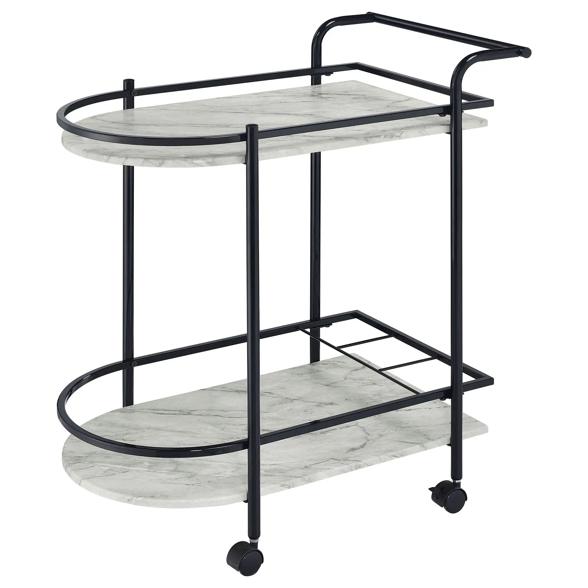 Desiree 2-tier Faux Marble Shelf Metal Bar Cart Black by Unique Piece Furniture