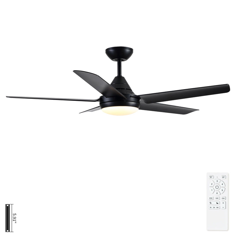 Ceiling Fan With Lights And Remote Control, Reversible DC Motor, 6 Speeds, 3 Cct Dimmable LED, Quiet Timer For Indoor - Black by HouseOfZazla
