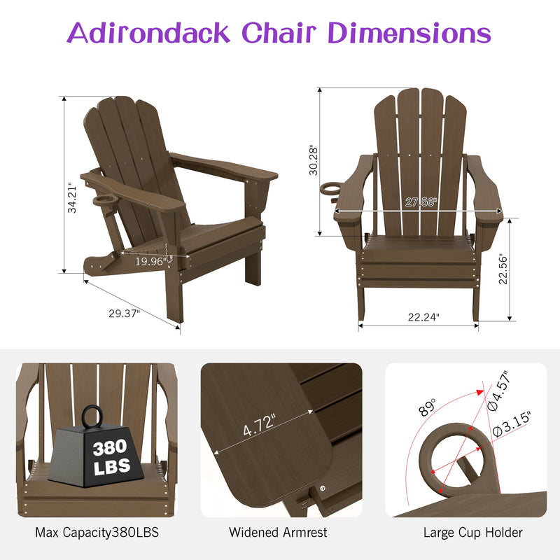 Adirondack Chair, Folding HDPE Outdoor Seating with Cup Holder by HouseOfZazla