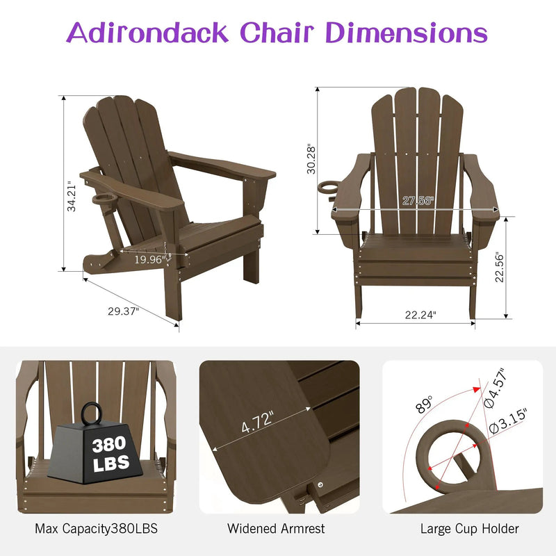 Adirondack Chairs Set of 2 with Cup Holder - Brown HDPE Outdoor Chairs by HouseOfZazla