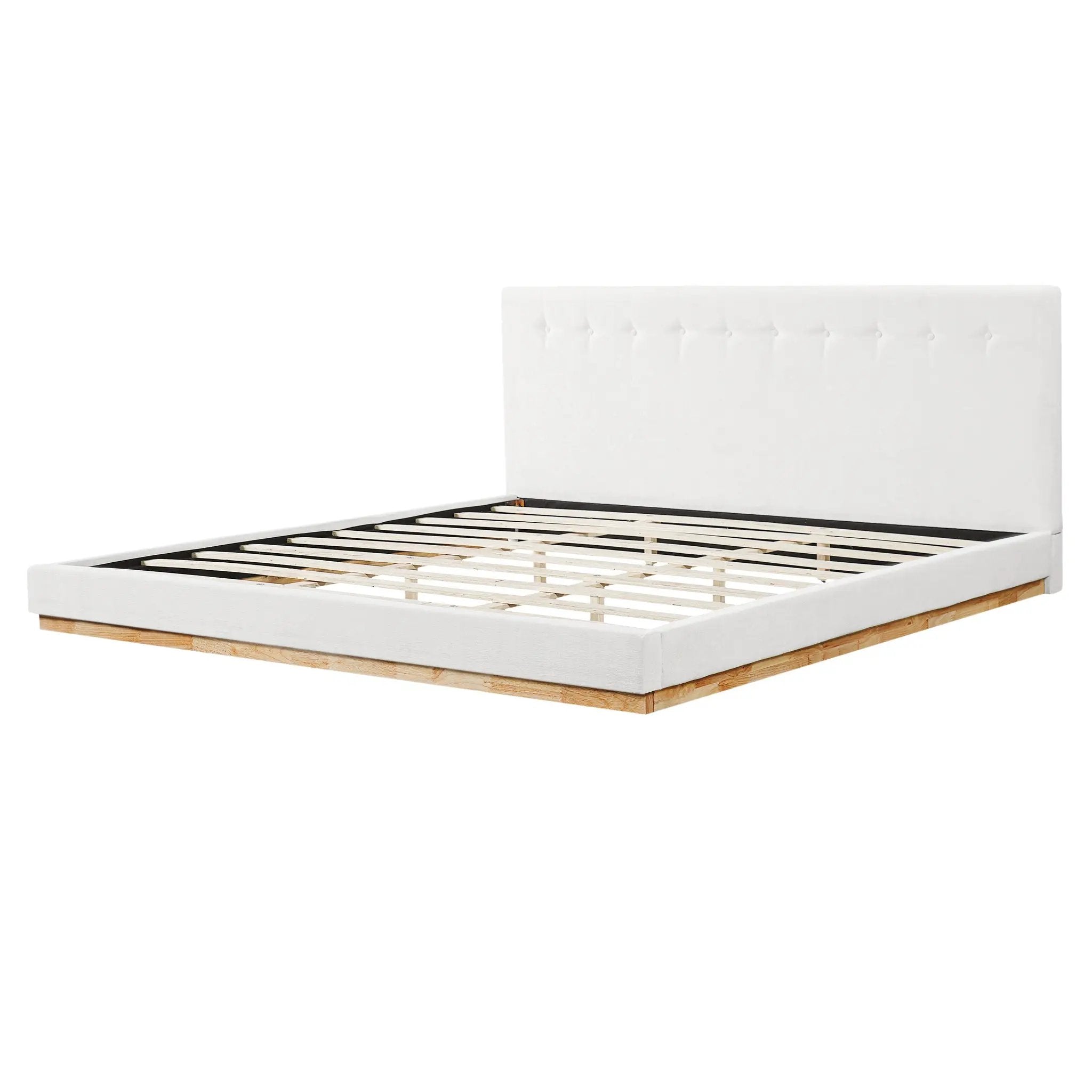 Solid Rubber Wood Platform Bed with Upholstered Headboard by HouseOfZazla