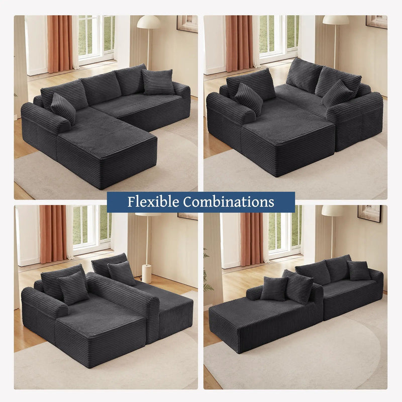Modular Sectional With Arched Armrests, Includes 3 Back Cushions & 2 Throw Pillows by Unique Piece Furniture