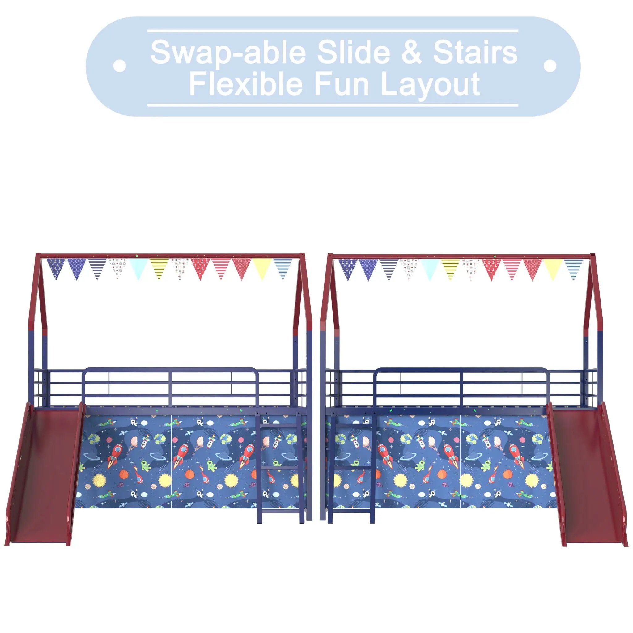 Jack - House Loft Bed With Slide And Curtain Set by HouseOfZazla