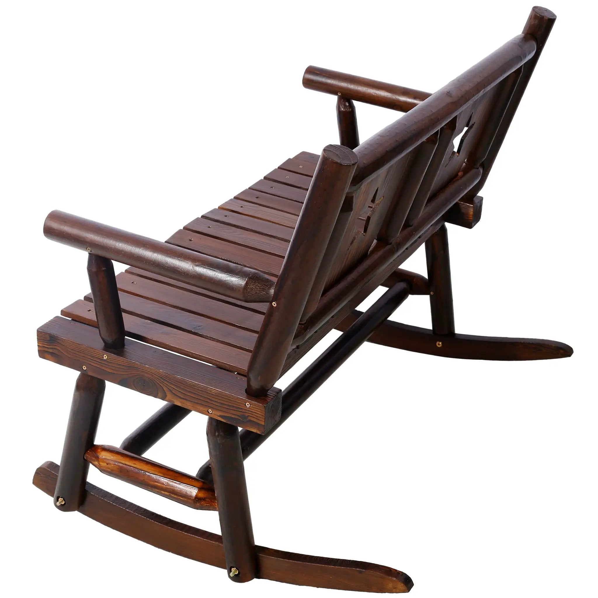 Rustic Outdoor Wood Rocking Bench Double Rocking Chair For 2 Persons With Curved Seat, Porch Rocker - Brown by Unique Piece Furniture