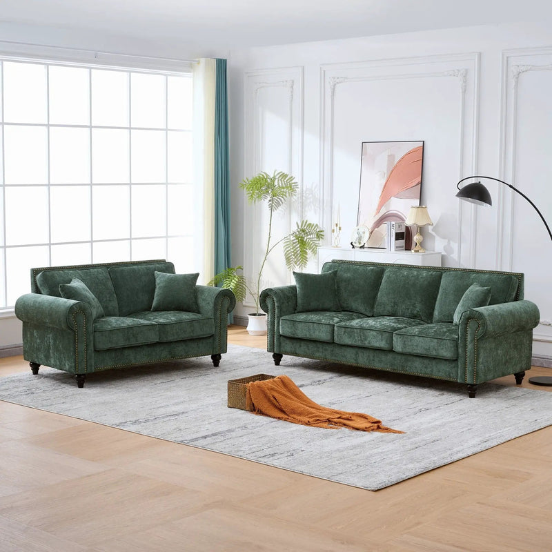 Modern 3 And 2 Seater Sofa With Rolled Arms, Tufted Upholstered Couch by HouseOfZazla