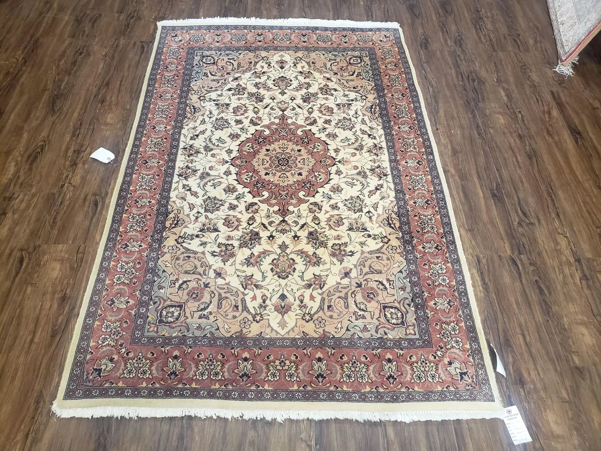 4x6 Handmade Top Quality Pakistani Floral Wool Rug Veg Dyes Carpet Beige Salmon by Jewel Rugs