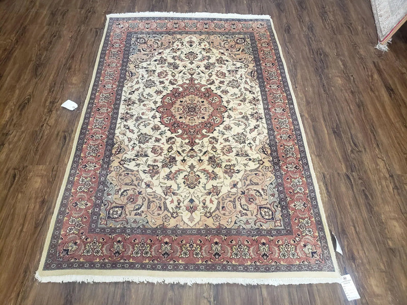 4x6 Handmade Top Quality Pakistani Floral Wool Rug Veg Dyes Carpet Beige Salmon by Jewel Rugs