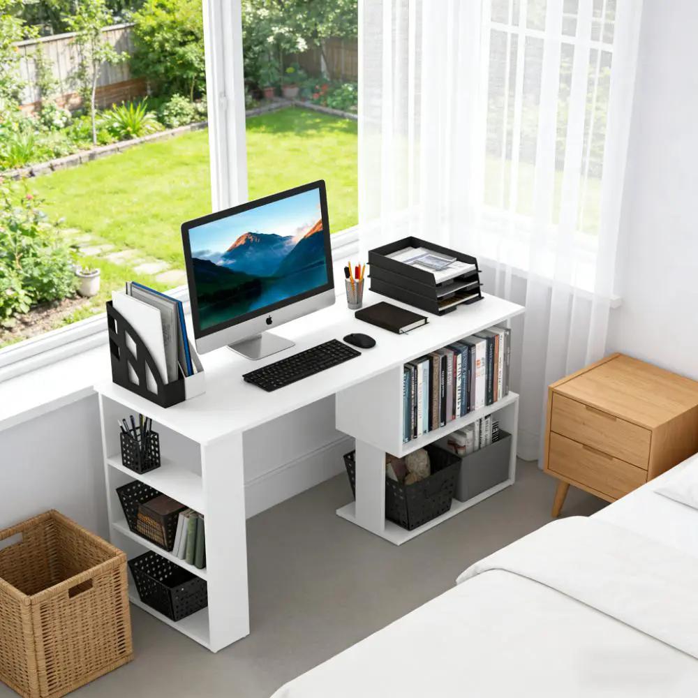 Writing Table Workstation: L Shaped Corner Computer Desk by HouseOfZazla