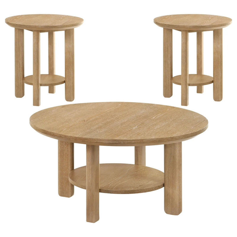 Ottowa 3-piece Round Wood Coffee Table Set Light Oak by Unique Piece Furniture