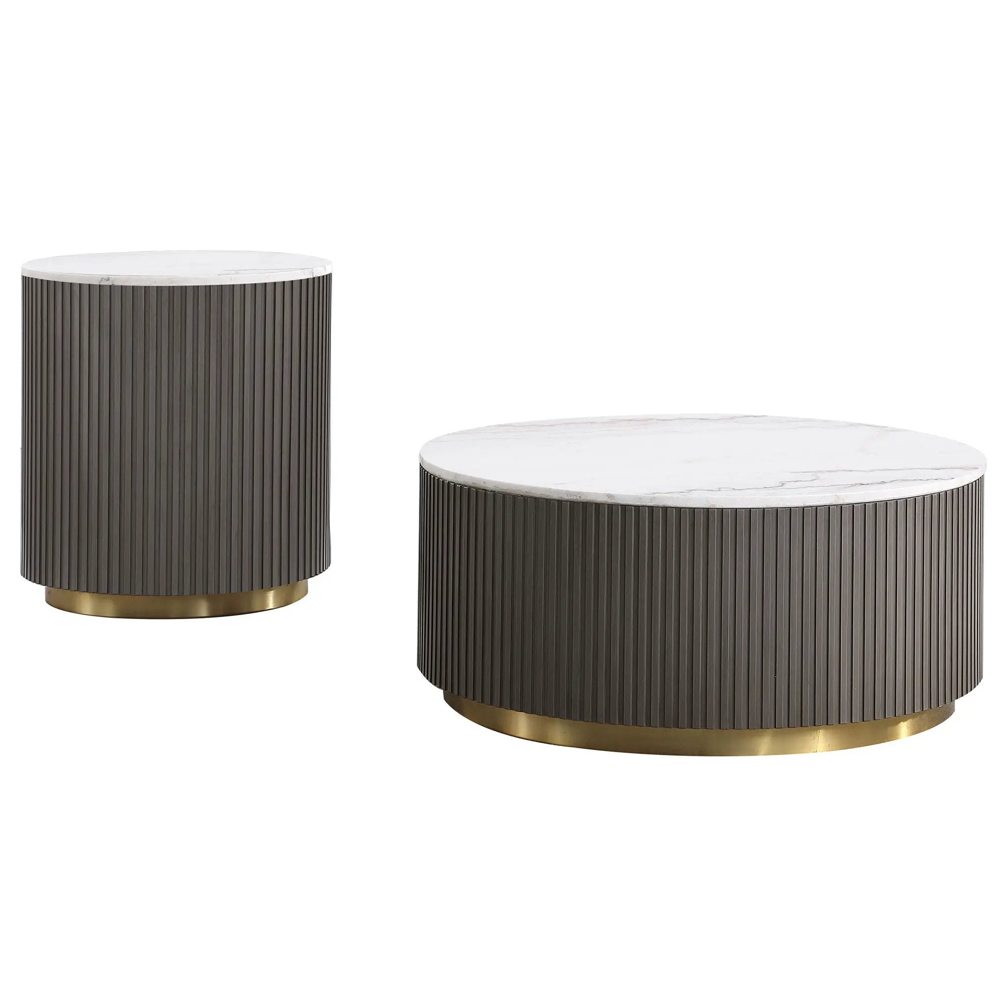 Jason 2-piece Round White Marble Coffee Table Set Charcoal by Unique Piece Furniture