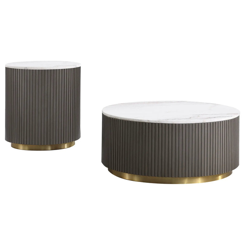 Jason 2-piece Round White Marble Coffee Table Set Charcoal by Unique Piece Furniture