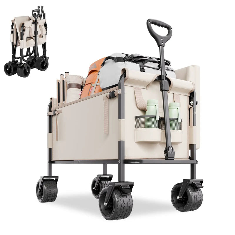 Foldable Wagon Cart Converts to Bench 550lb Load & 220L Utility Wagon for Camp by HouseOfZazla